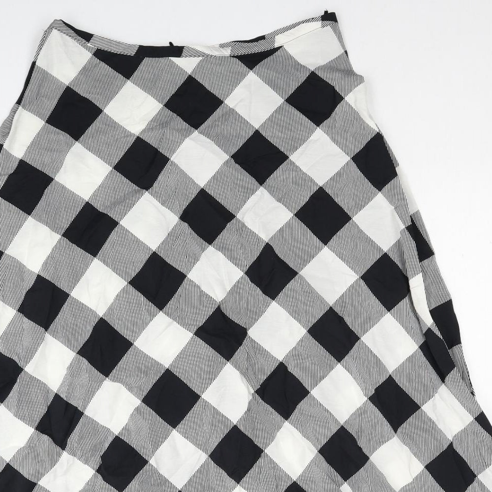 Marks and Spencer Womens Black Check Viscose Maxi Skirt Size 12 Zip