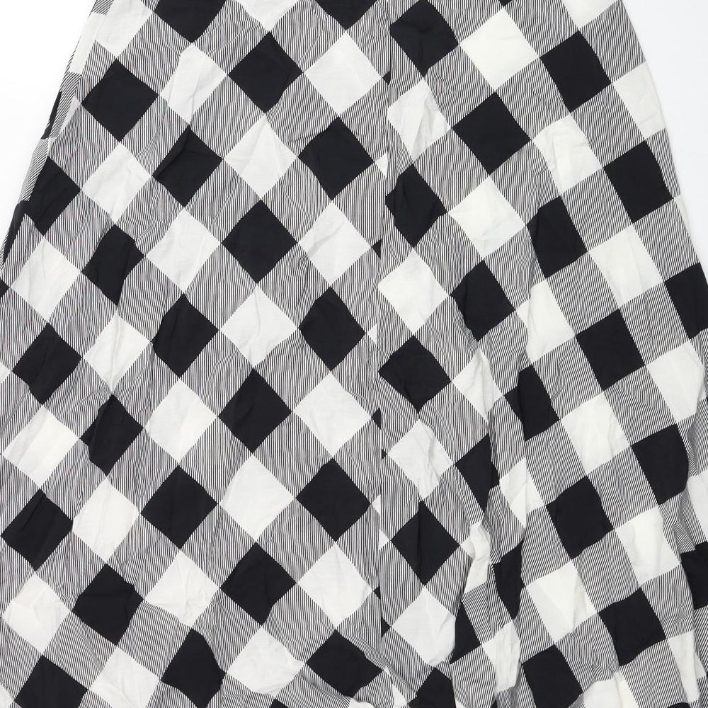 Marks and Spencer Womens Black Check Viscose Maxi Skirt Size 12 Zip