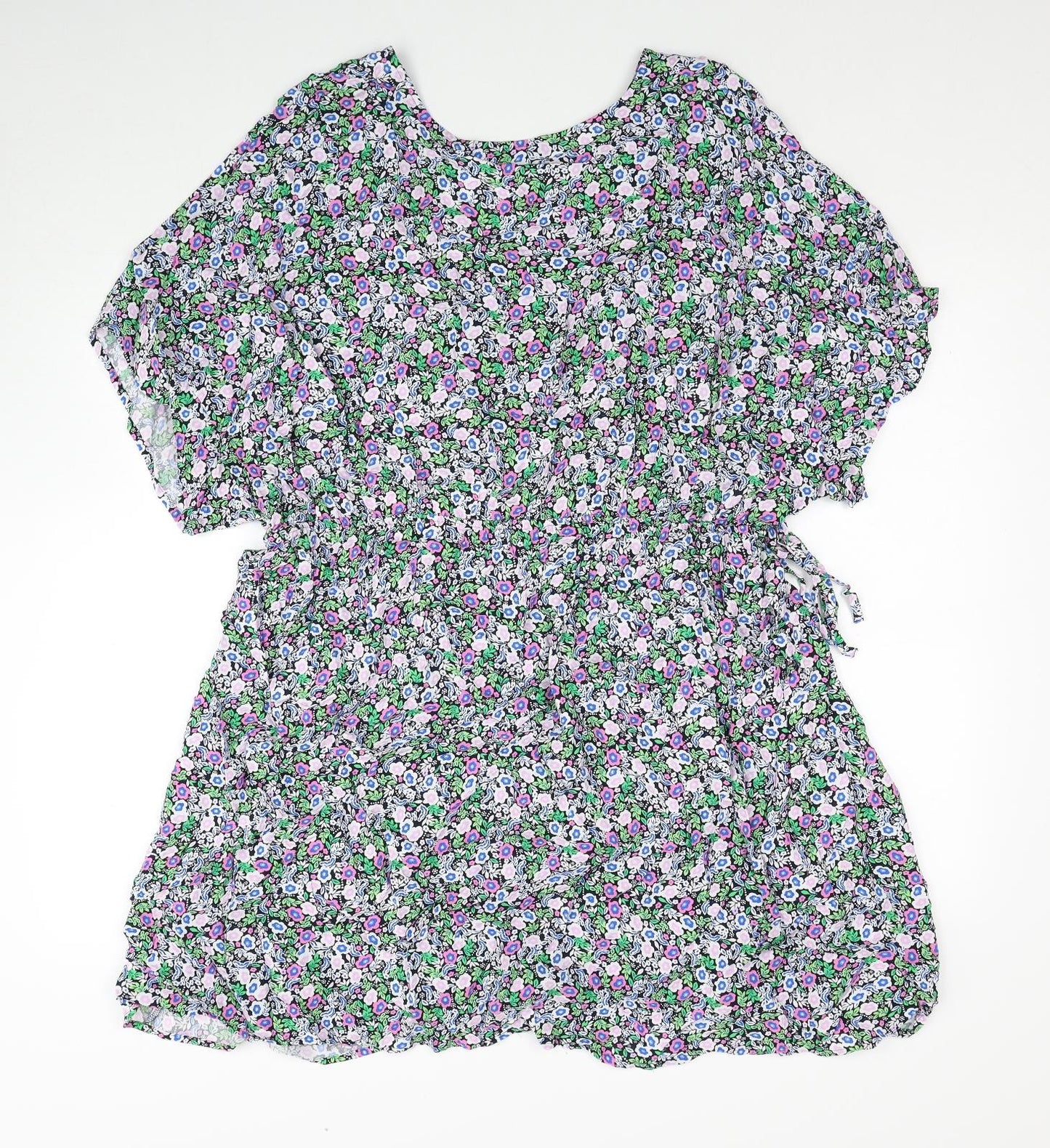 Marks and Spencer Womens Multicoloured Floral Viscose A-Line Size 12 V-Neck Pullover - Side Tie Detail