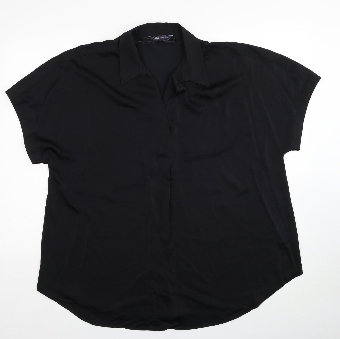 Marks and Spencer Womens Black Polyester Basic Blouse Size 18 V-Neck