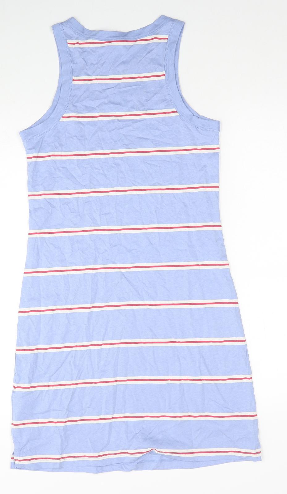 Marks and Spencer Womens Blue Striped Cotton Tank Dress Size S Scoop Neck Pullover