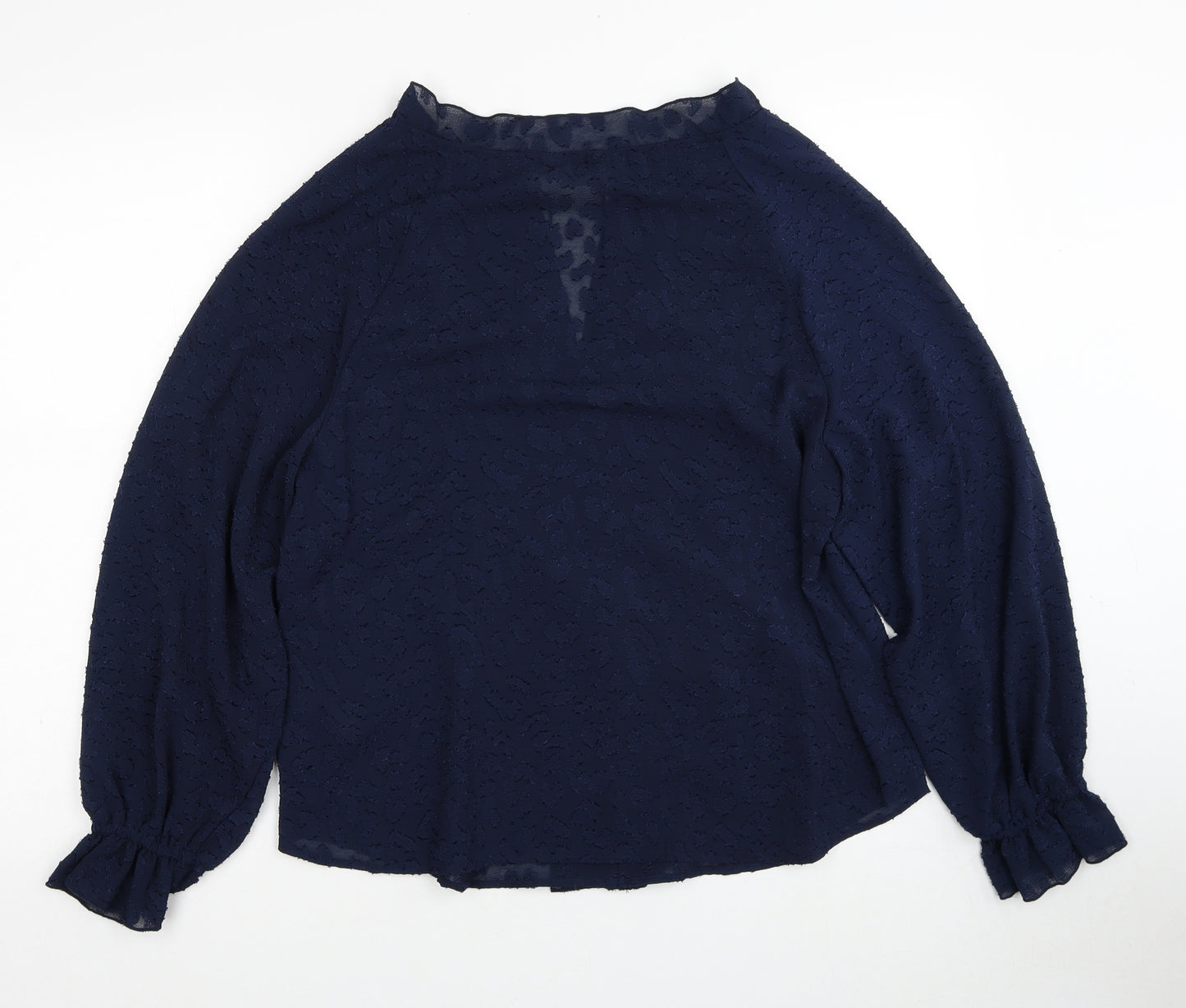 Marks and Spencer Womens Blue Animal Print Polyester Basic Blouse Size 12 V-Neck - Leopard Pattern