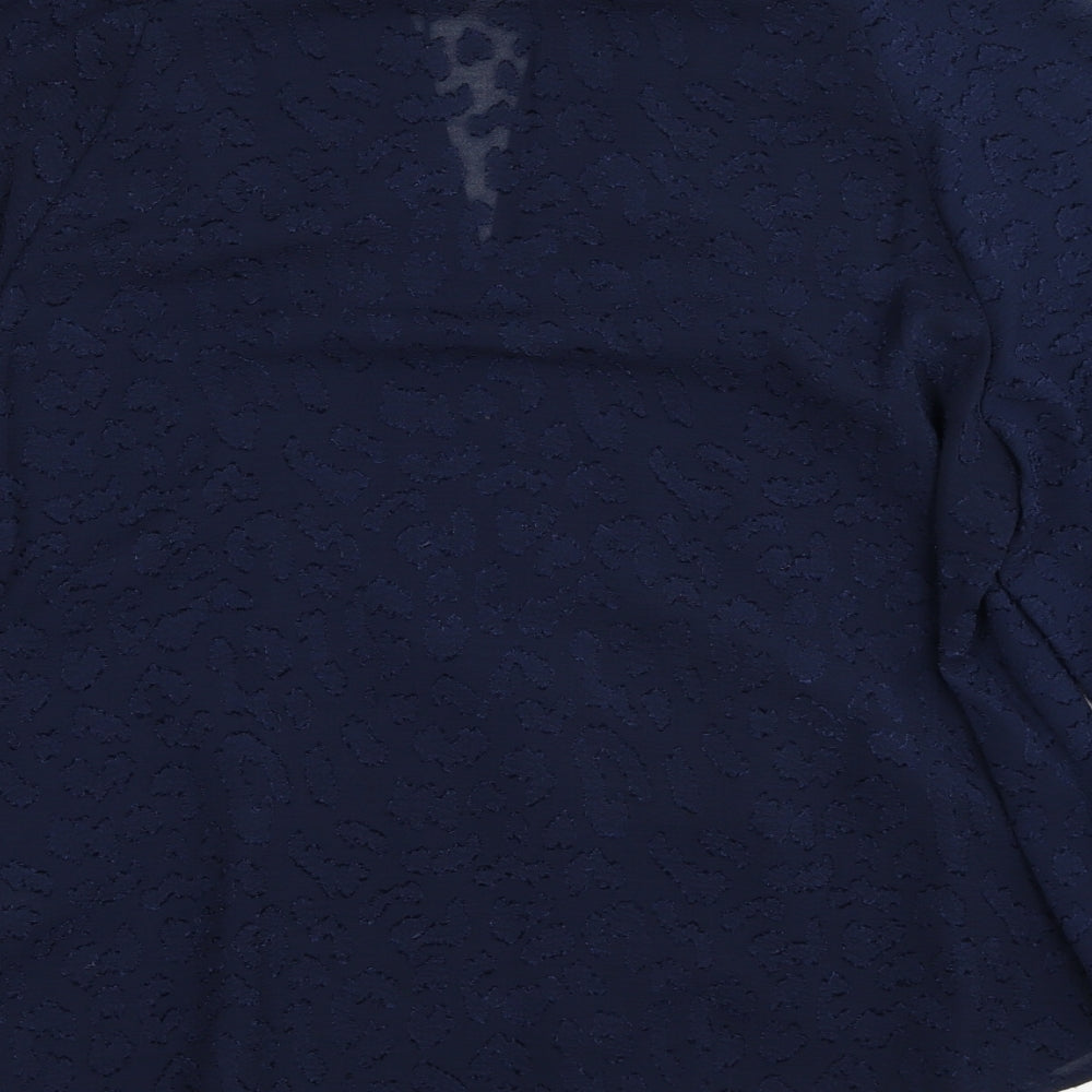 Marks and Spencer Womens Blue Animal Print Polyester Basic Blouse Size 12 V-Neck - Leopard Pattern
