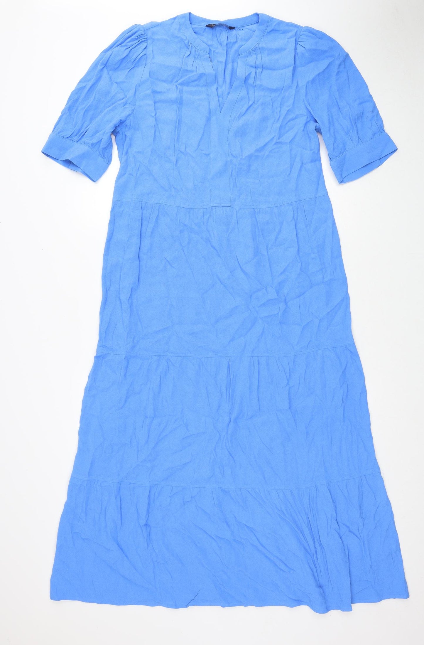 Marks and Spencer Womens Blue Viscose A-Line Size 10 V-Neck Pullover