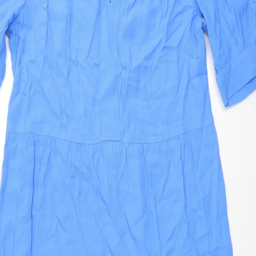 Marks and Spencer Womens Blue Viscose A-Line Size 10 V-Neck Pullover