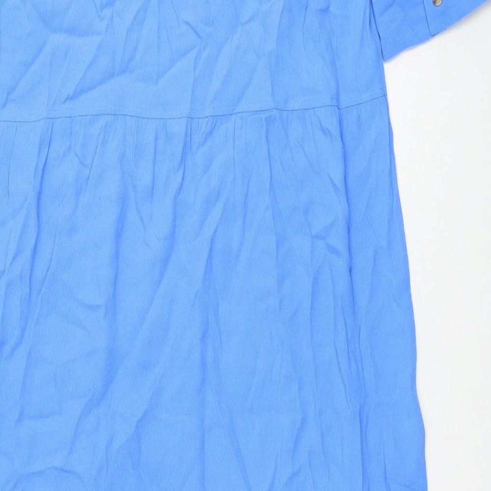 Marks and Spencer Womens Blue Viscose A-Line Size 10 V-Neck Pullover