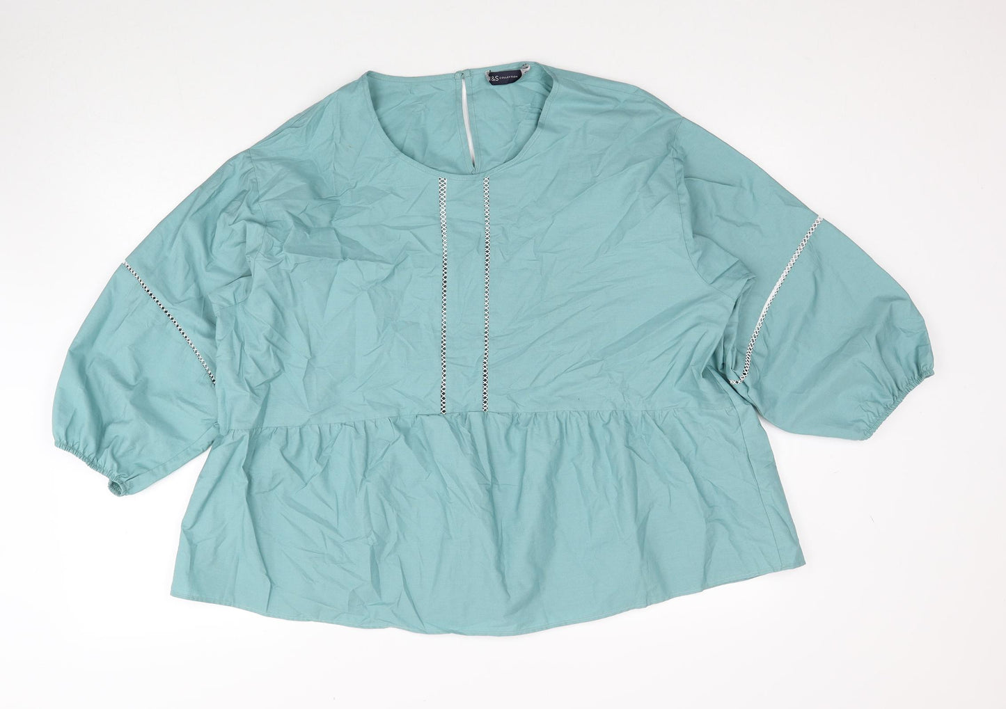 Marks and Spencer Womens Blue Cotton Basic Blouse Size 16 Scoop Neck