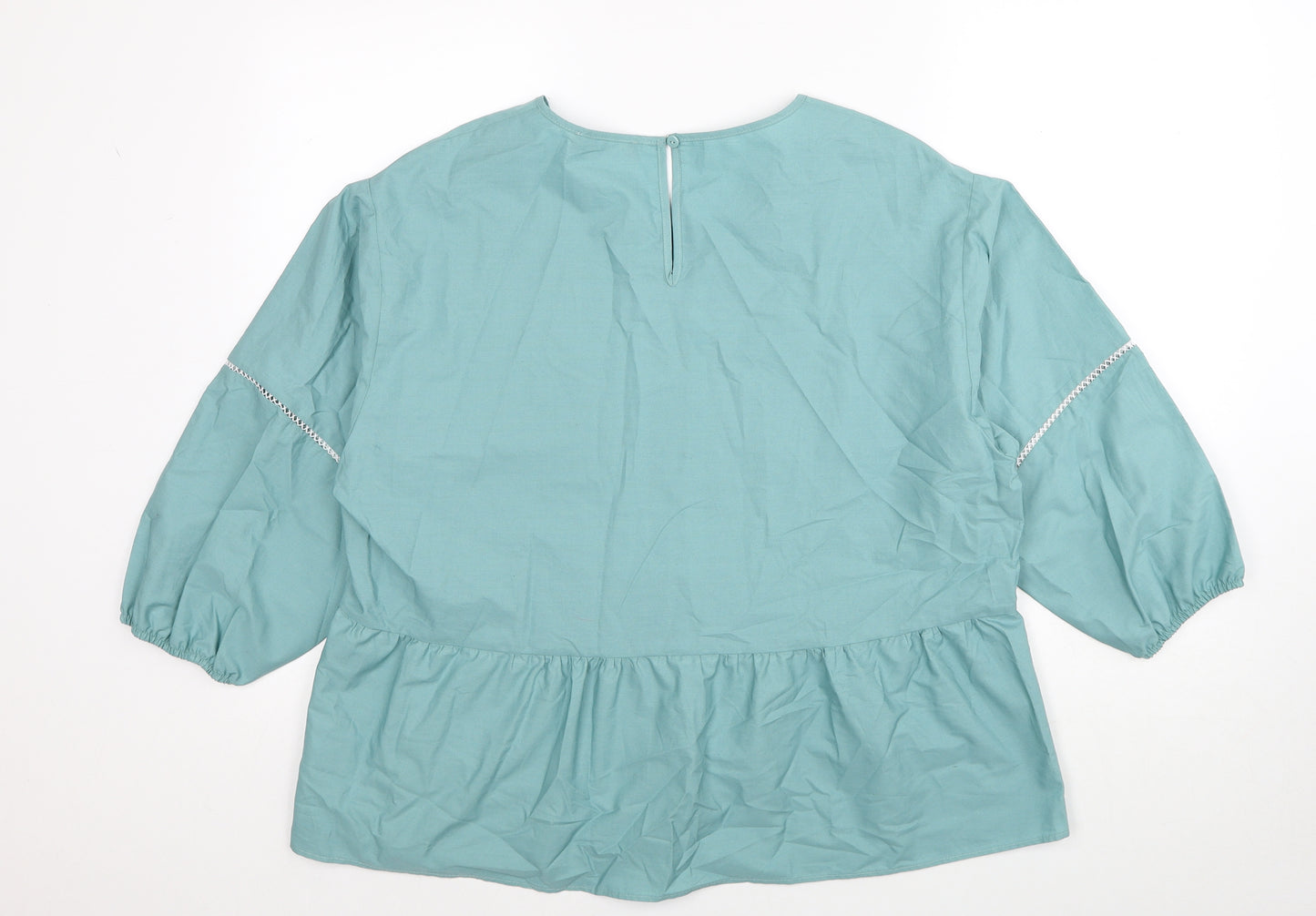 Marks and Spencer Womens Blue Cotton Basic Blouse Size 16 Scoop Neck