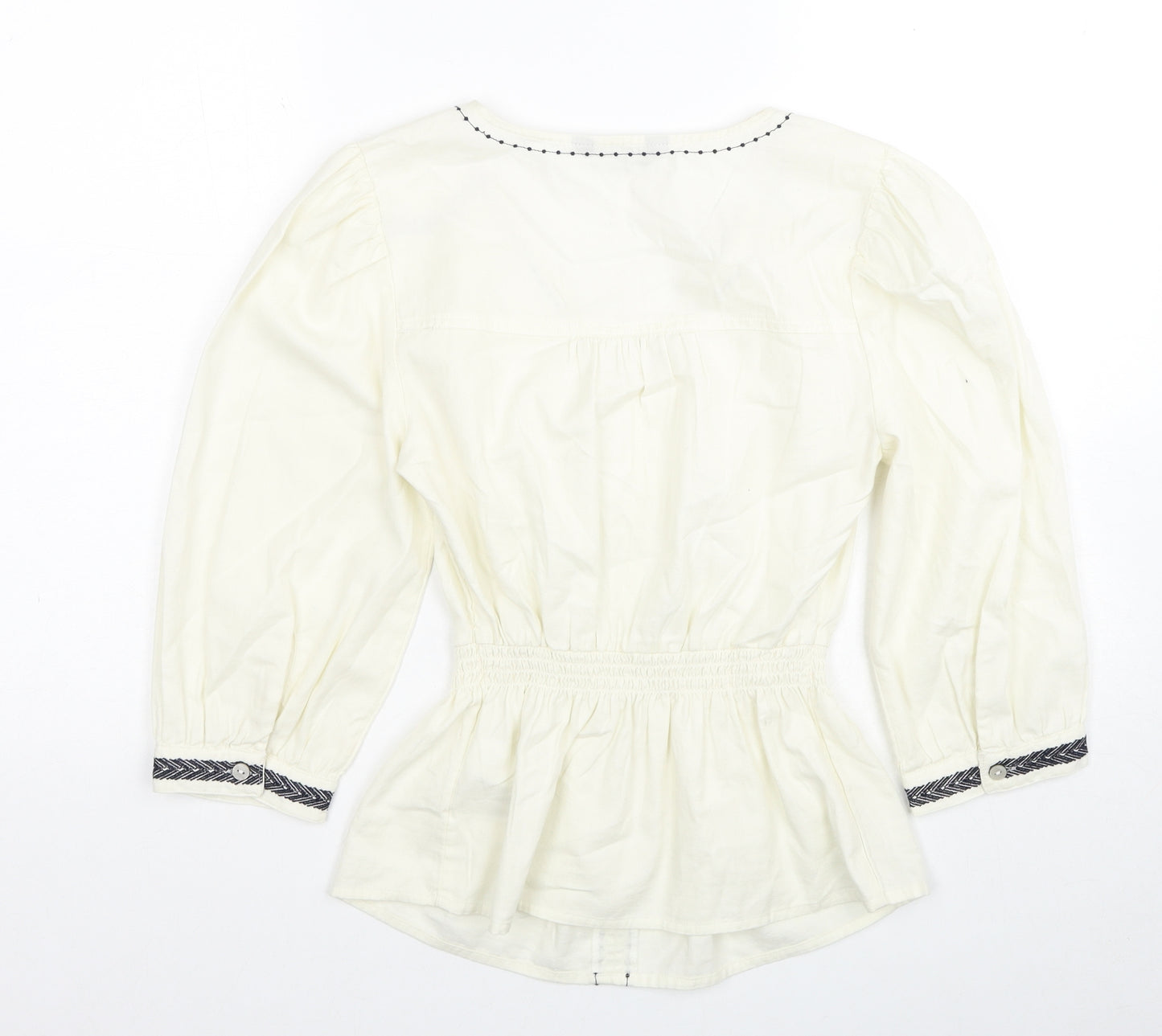 Marks and Spencer Womens Ivory Cotton Basic Blouse Size 16 V-Neck