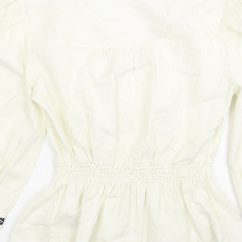 Marks and Spencer Womens Ivory Cotton Basic Blouse Size 16 V-Neck