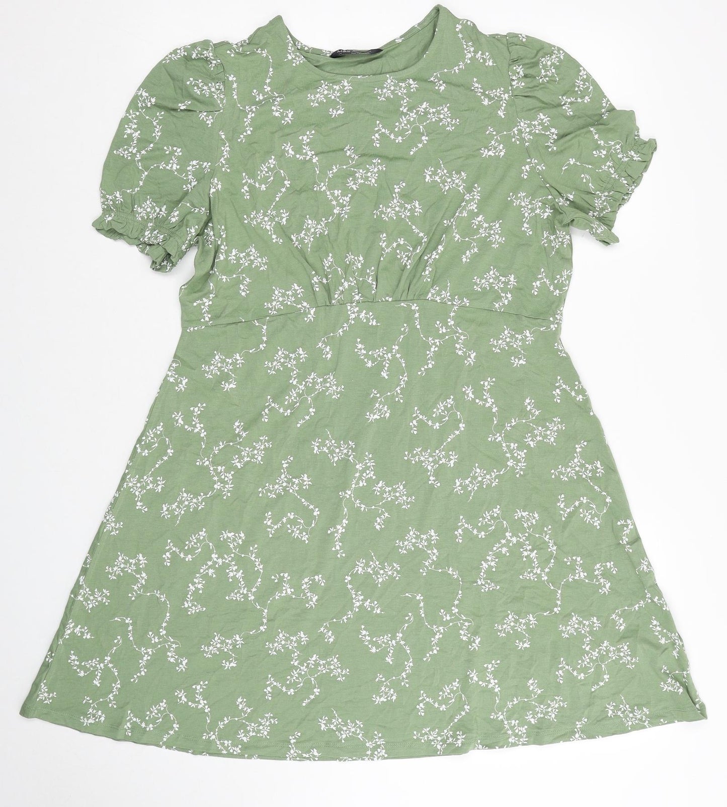 Marks and Spencer Womens Green Floral Viscose A-Line Size 14 Scoop Neck Pullover