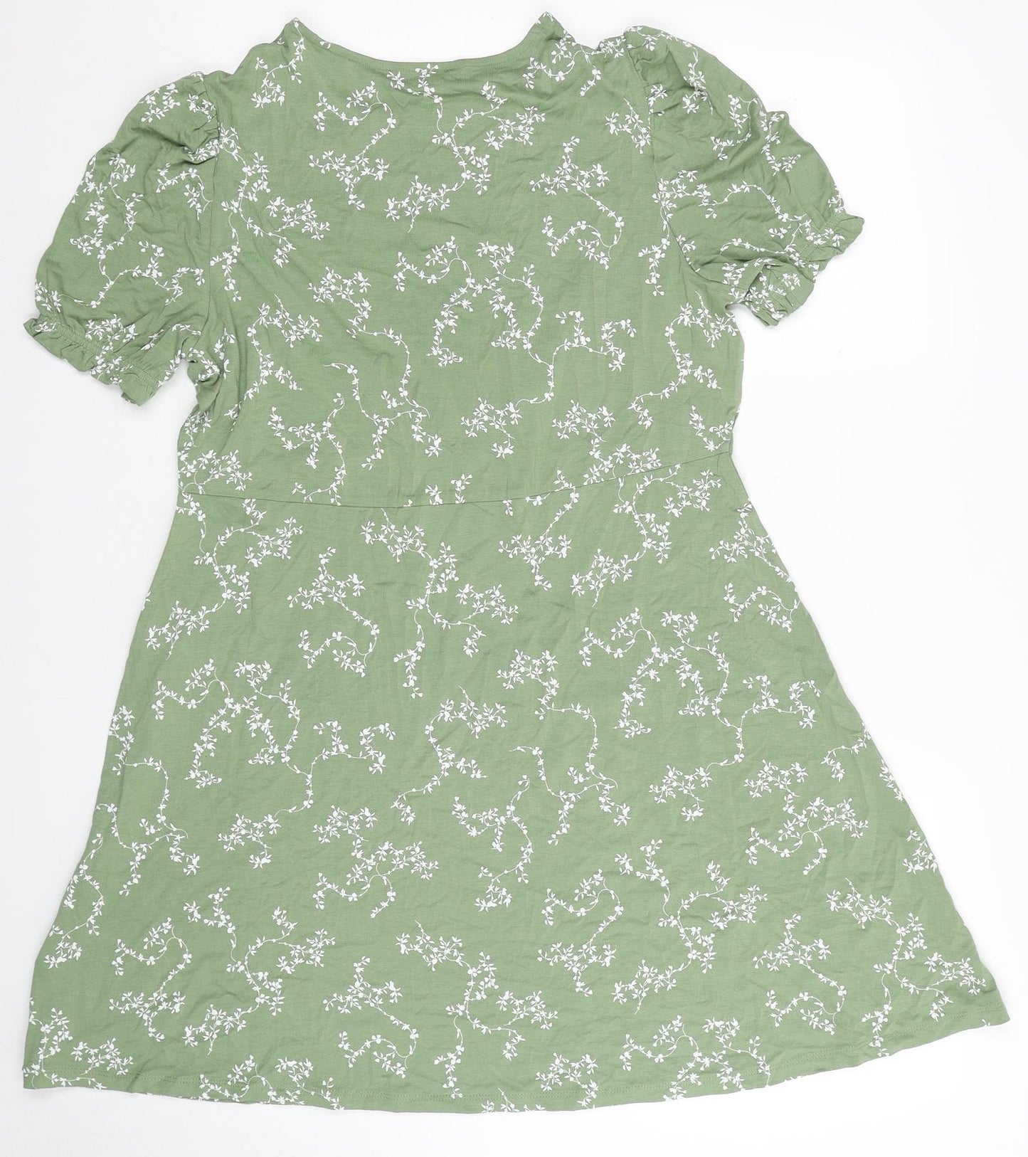 Marks and Spencer Womens Green Floral Viscose A-Line Size 14 Scoop Neck Pullover