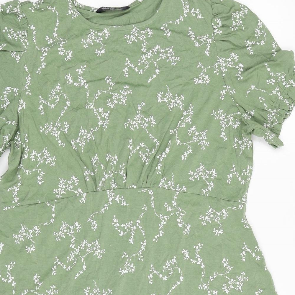 Marks and Spencer Womens Green Floral Viscose A-Line Size 14 Scoop Neck Pullover