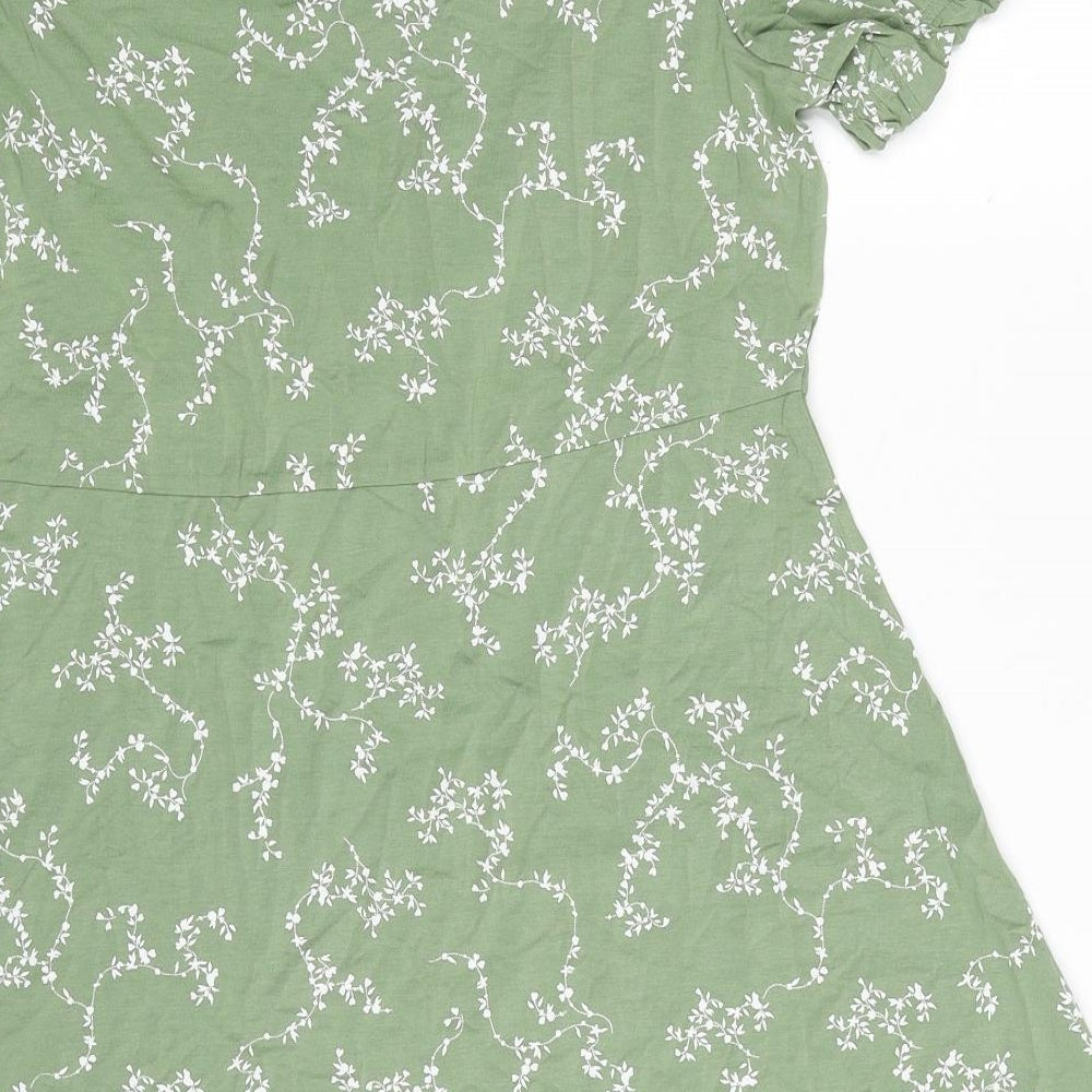 Marks and Spencer Womens Green Floral Viscose A-Line Size 14 Scoop Neck Pullover