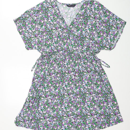 Marks and Spencer Womens Multicoloured Floral Viscose A-Line Size 10 V-Neck Pullover