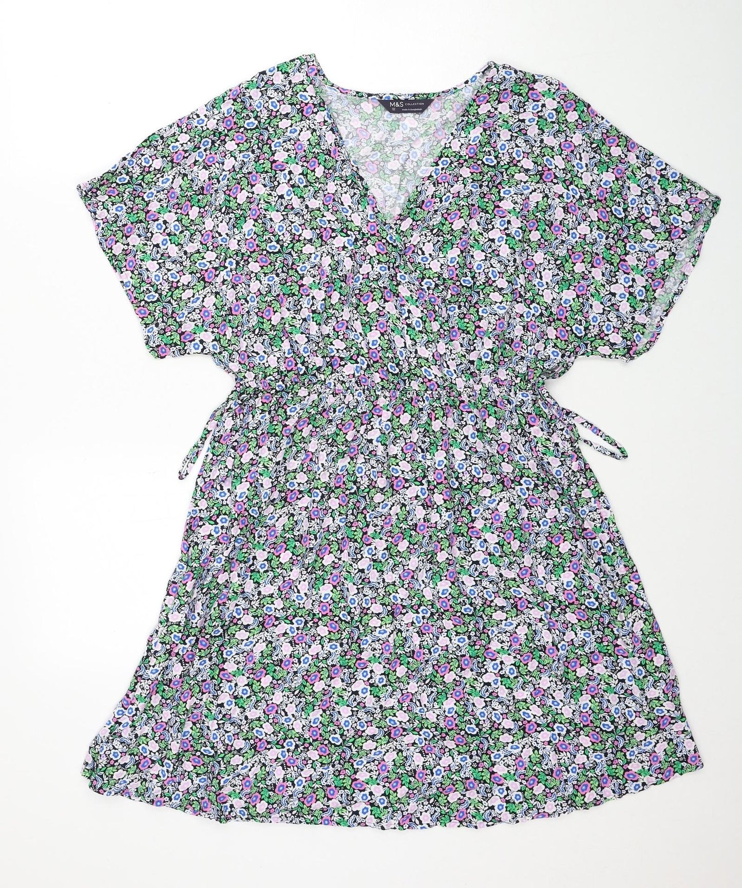 Marks and Spencer Womens Multicoloured Floral Viscose A-Line Size 10 V-Neck Pullover