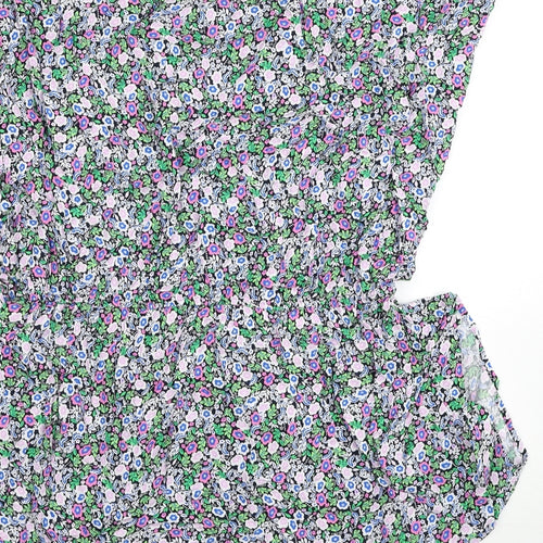 Marks and Spencer Womens Multicoloured Floral Viscose A-Line Size 10 V-Neck Pullover
