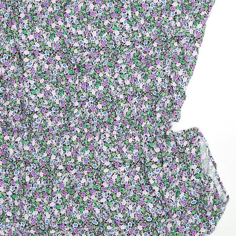 Marks and Spencer Womens Multicoloured Floral Viscose A-Line Size 10 V-Neck Pullover