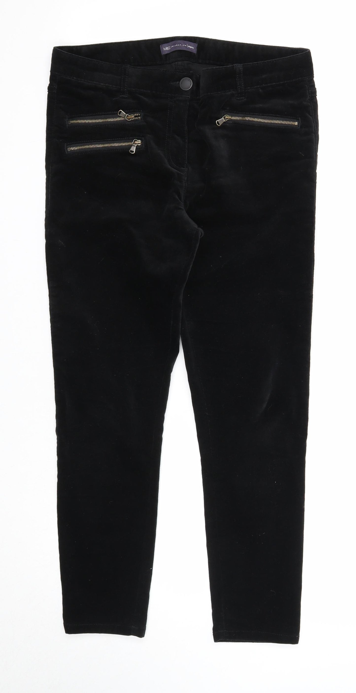 Marks and Spencer Womens Black Cotton Trousers Size 10 Regular Zip
