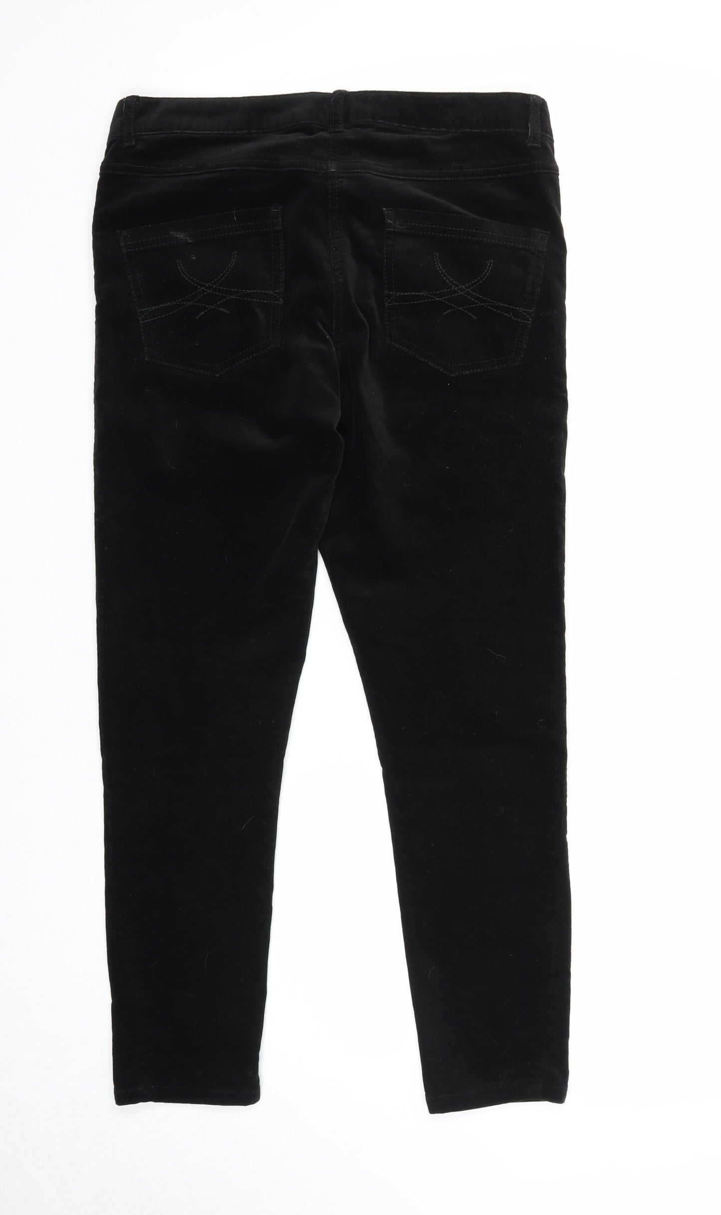 Marks and Spencer Womens Black Cotton Trousers Size 10 Regular Zip