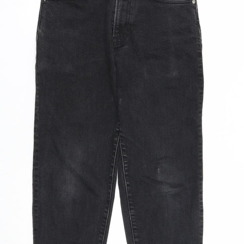 Preworn Womens Black Cotton Straight Jeans Size 25 in Regular Zip