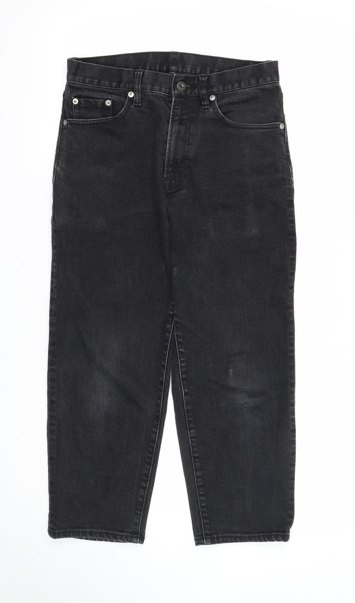Preworn Womens Black Cotton Straight Jeans Size 25 in Regular Zip