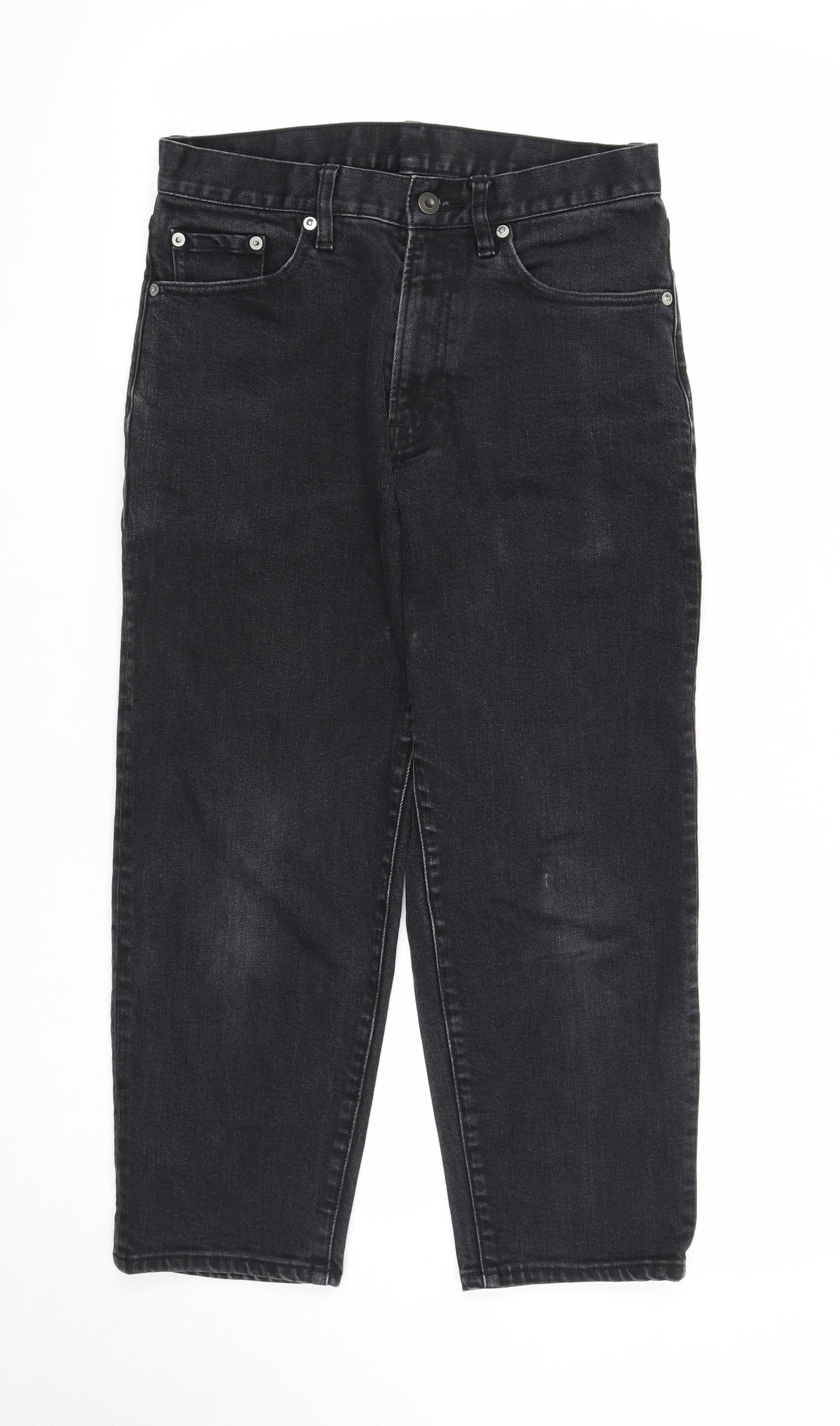 Preworn Womens Black Cotton Straight Jeans Size 25 in Regular Zip