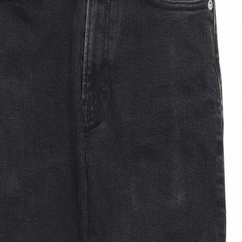 Preworn Womens Black Cotton Straight Jeans Size 25 in Regular Zip