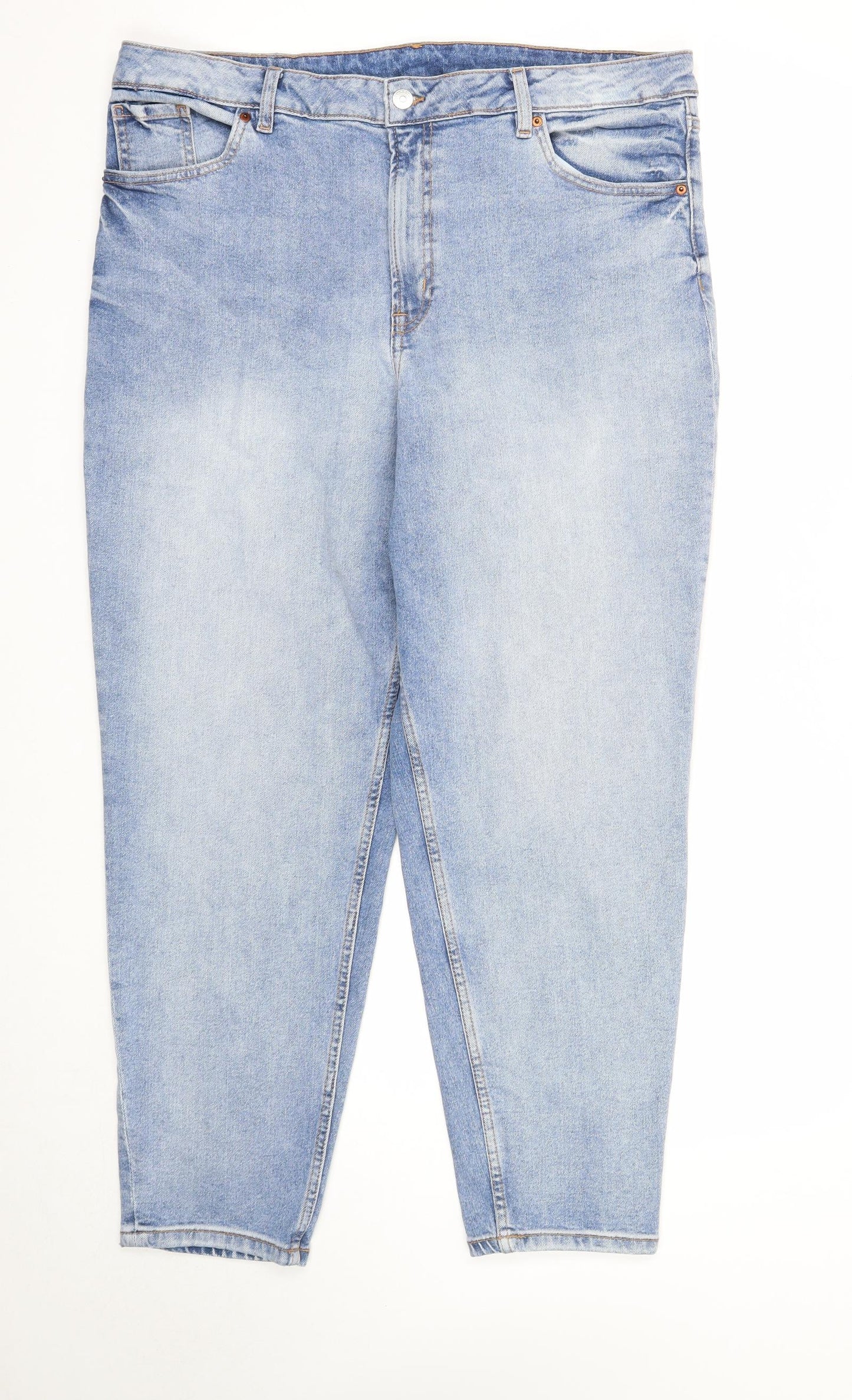 H&M Womens Blue Cotton Mom Jeans Size 20 Regular Zip