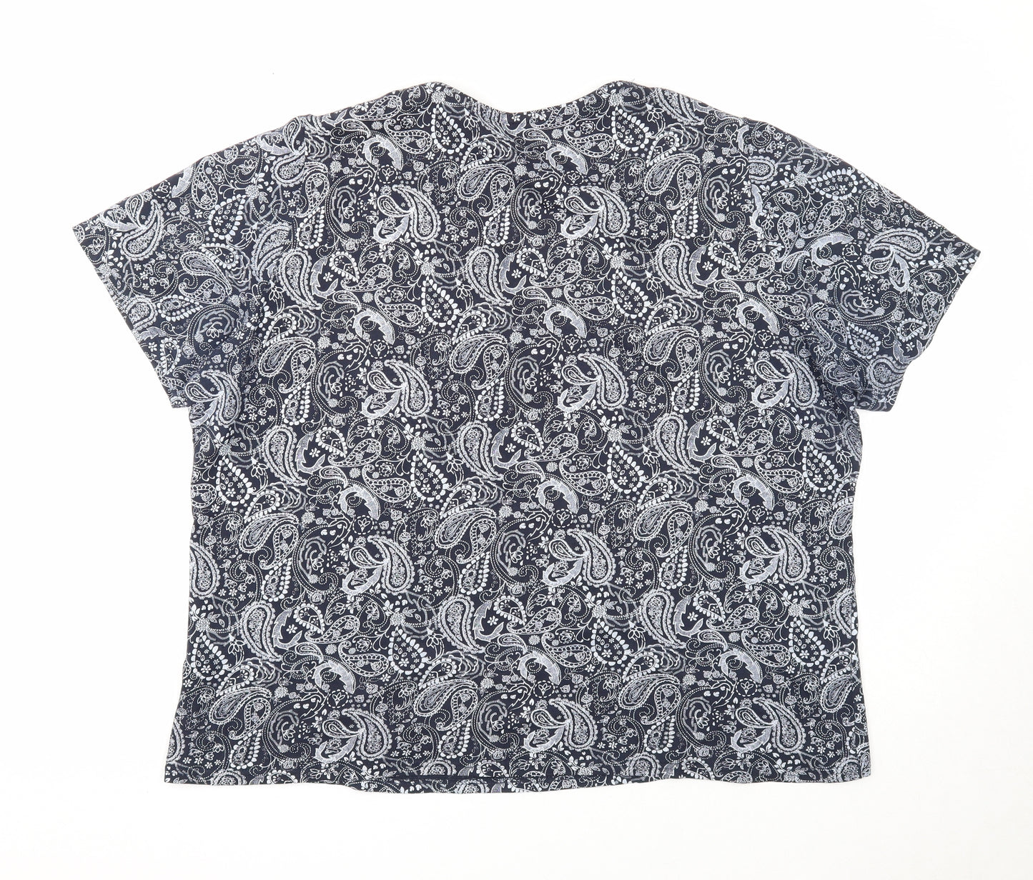EWM Womens Blue Geometric Cotton Basic Blouse Size 24 Round Neck