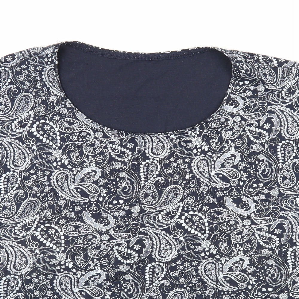EWM Womens Blue Geometric Cotton Basic Blouse Size 24 Round Neck