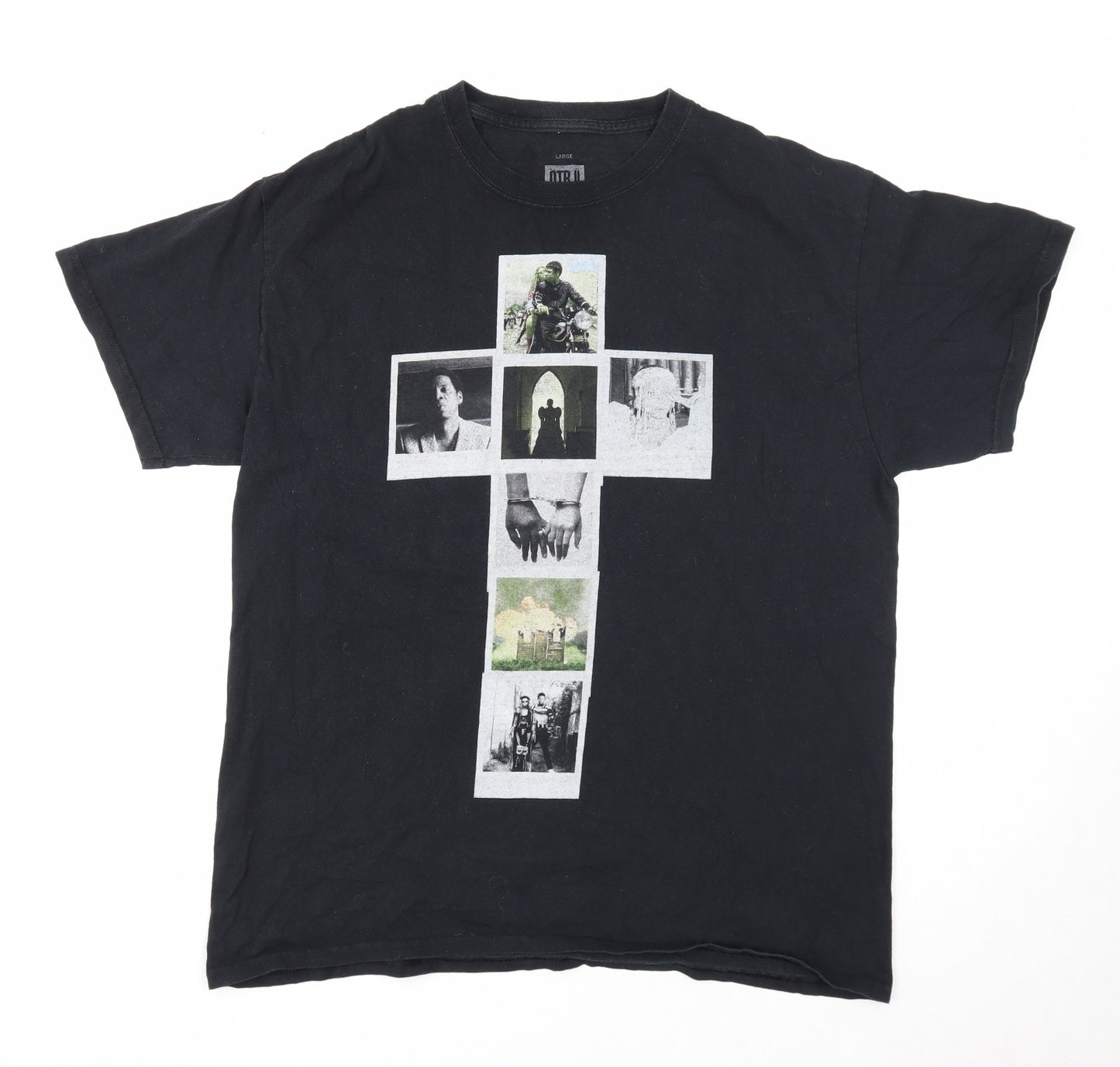 Preworn Mens Black Cotton T-Shirt Size L Round Neck - On the Run 11 Tour