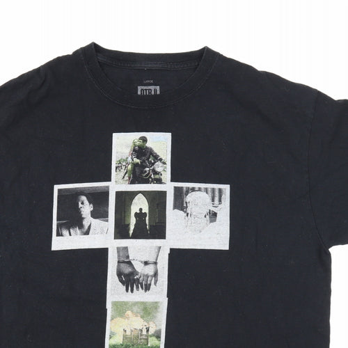 Preworn Mens Black Cotton T-Shirt Size L Round Neck - On the Run 11 Tour