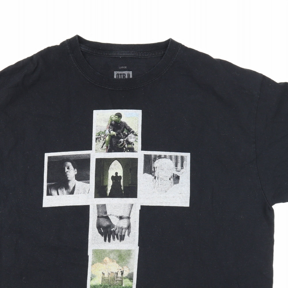 Preworn Mens Black Cotton T-Shirt Size L Round Neck - On the Run 11 Tour