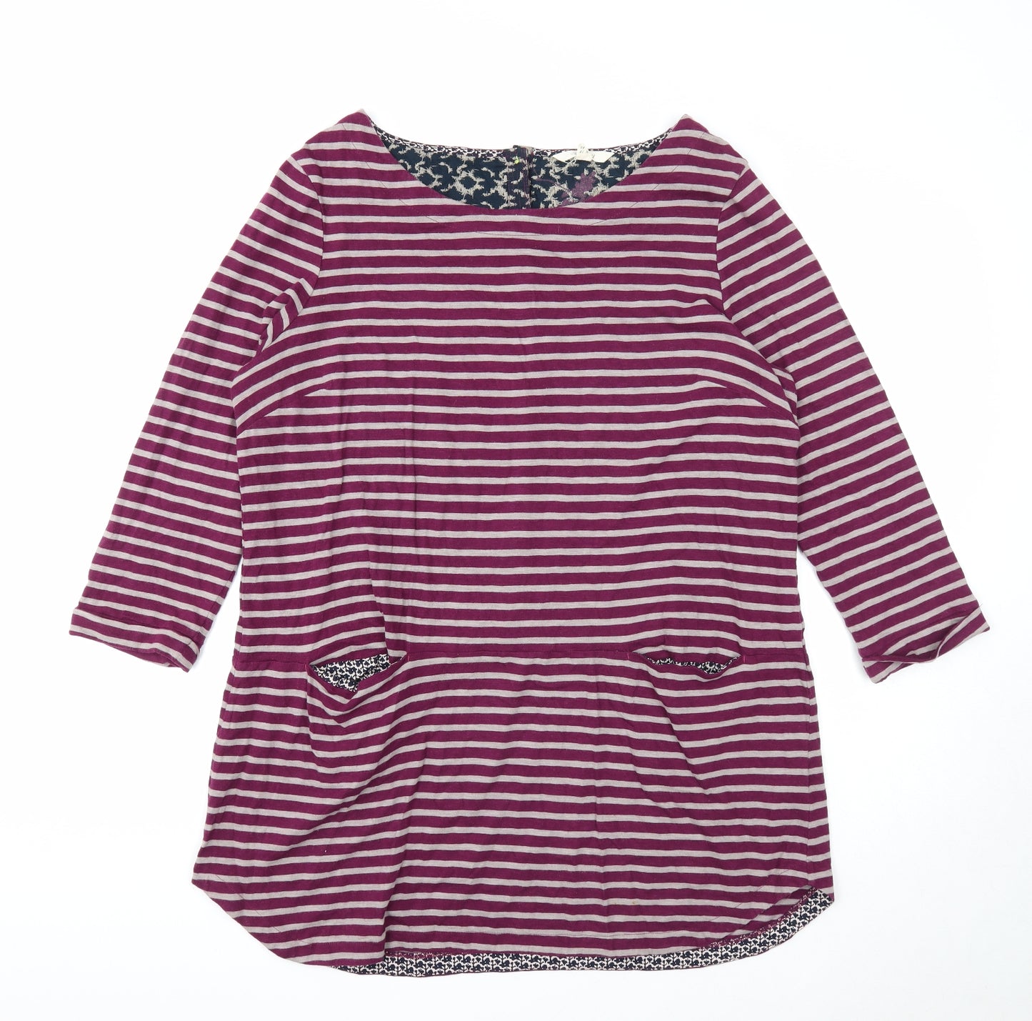 White Stuff Womens Purple Striped Cotton A-Line Size 18 Round Neck Pullover