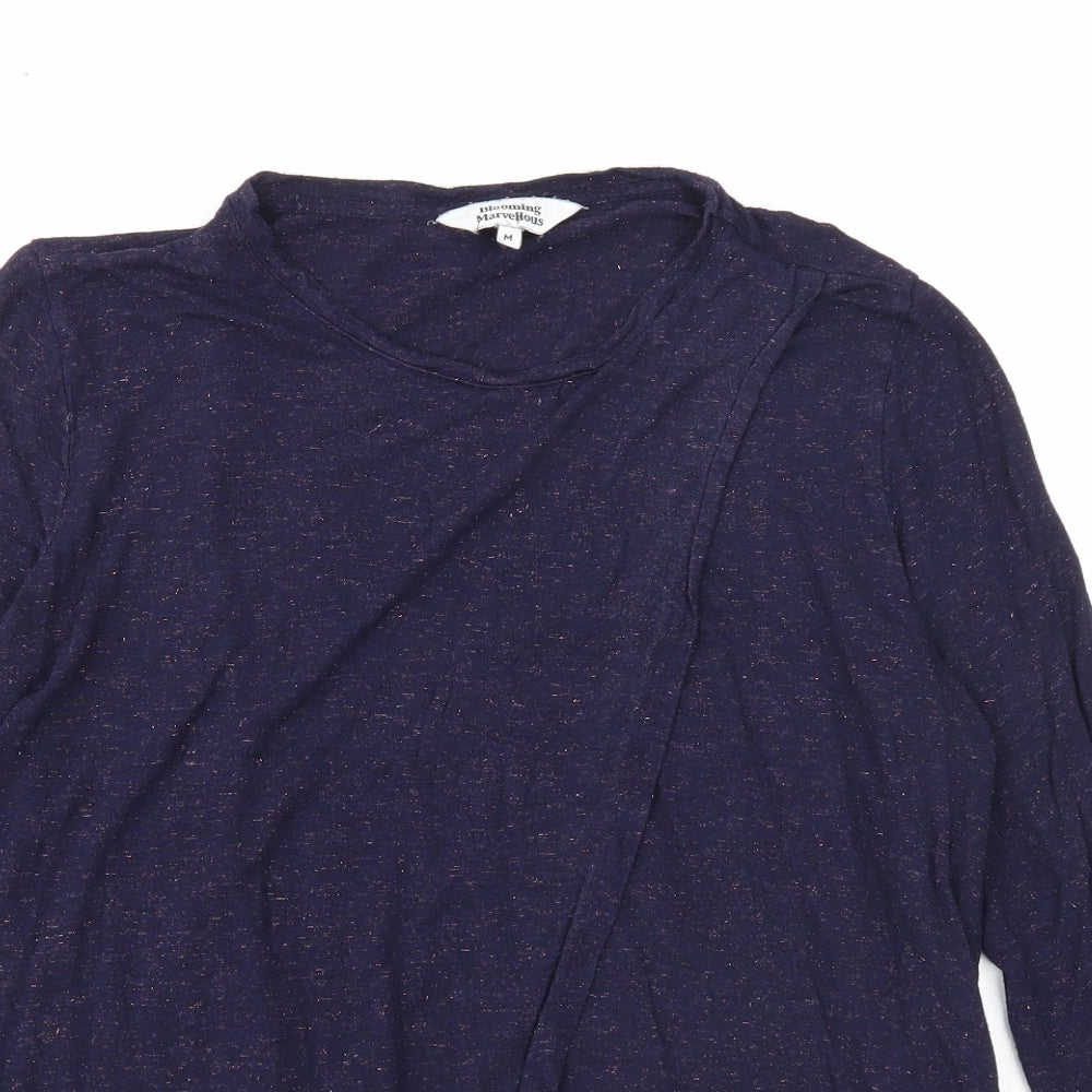Blooming Marvellous Womens Blue Geometric Viscose Basic Blouse Size M Round Neck