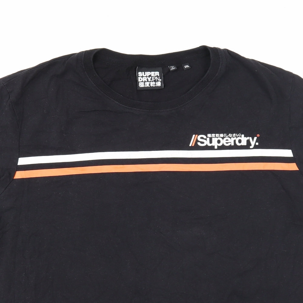 Superdry Mens Black Cotton T-Shirt Size 2XL Round Neck