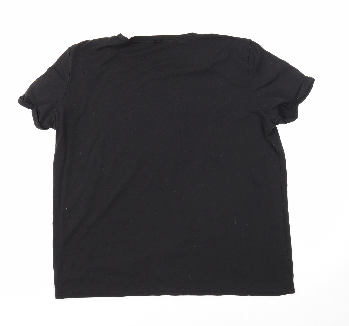 Preworn Womens Black Cotton Basic T-Shirt Size XL Round Neck - Sunflower Print