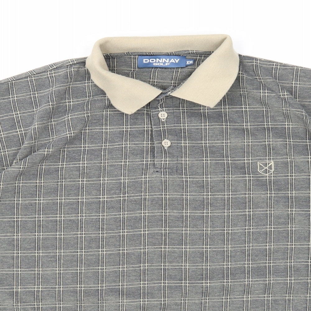 Donnay Mens Blue Check Polyester Polo Size 2XL Collared Button