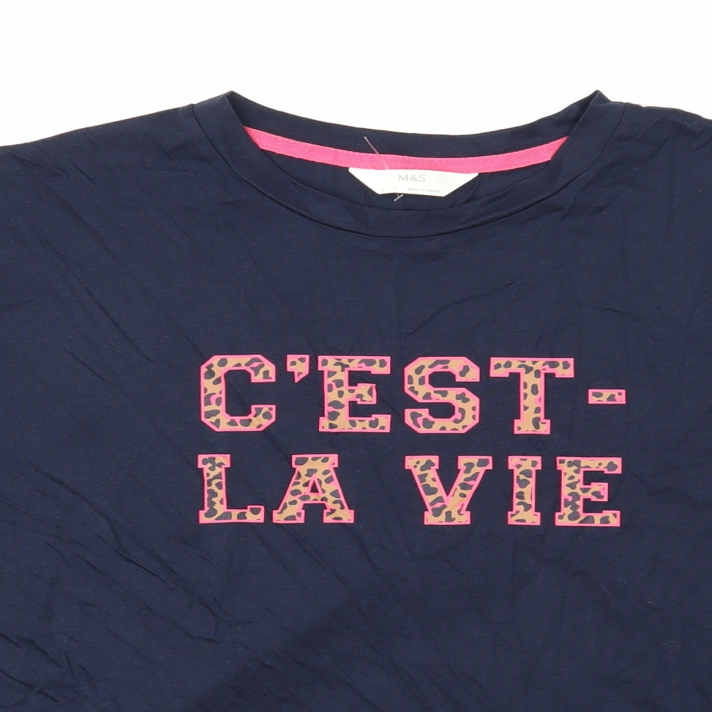 Marks and Spencer Womens Blue Cotton Basic T-Shirt Size L Round Neck - C'est La Vie