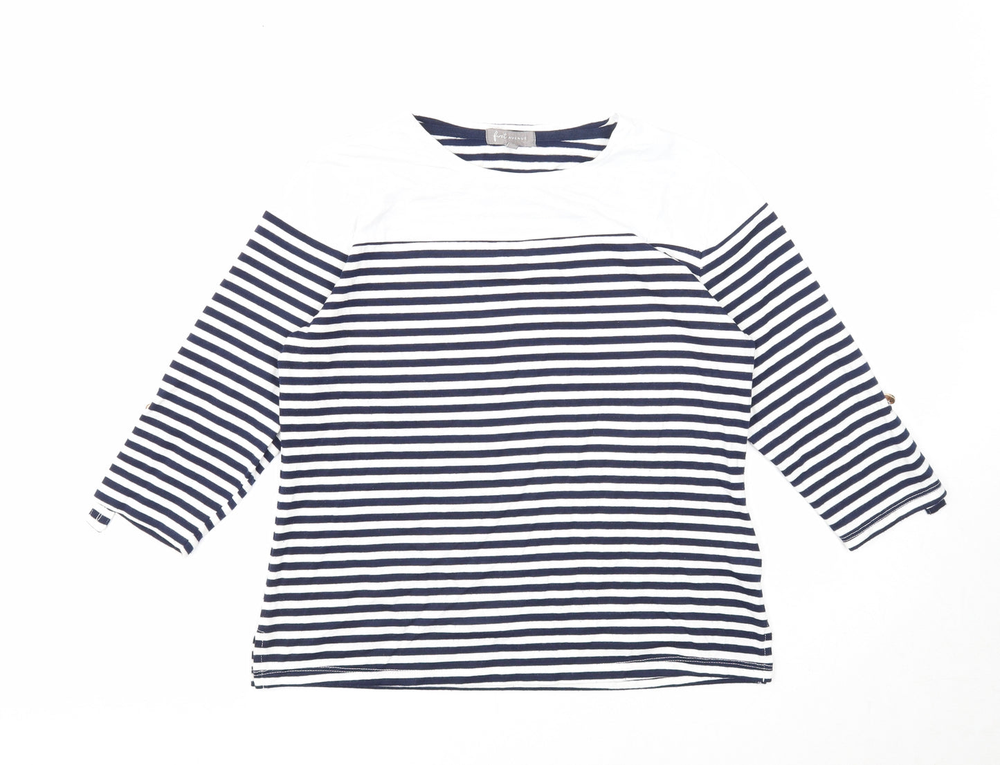 First Avenue Womens Blue Striped Cotton Basic T-Shirt Size S Round Neck