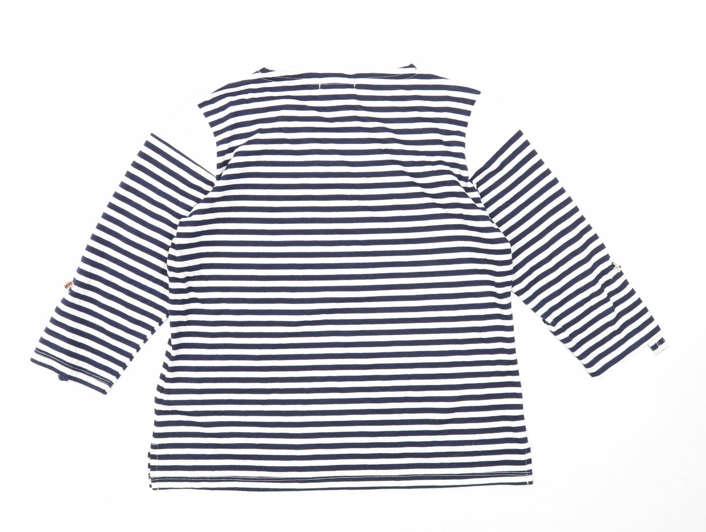 First Avenue Womens Blue Striped Cotton Basic T-Shirt Size S Round Neck