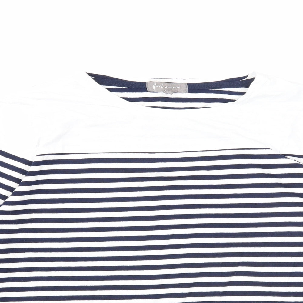 First Avenue Womens Blue Striped Cotton Basic T-Shirt Size S Round Neck