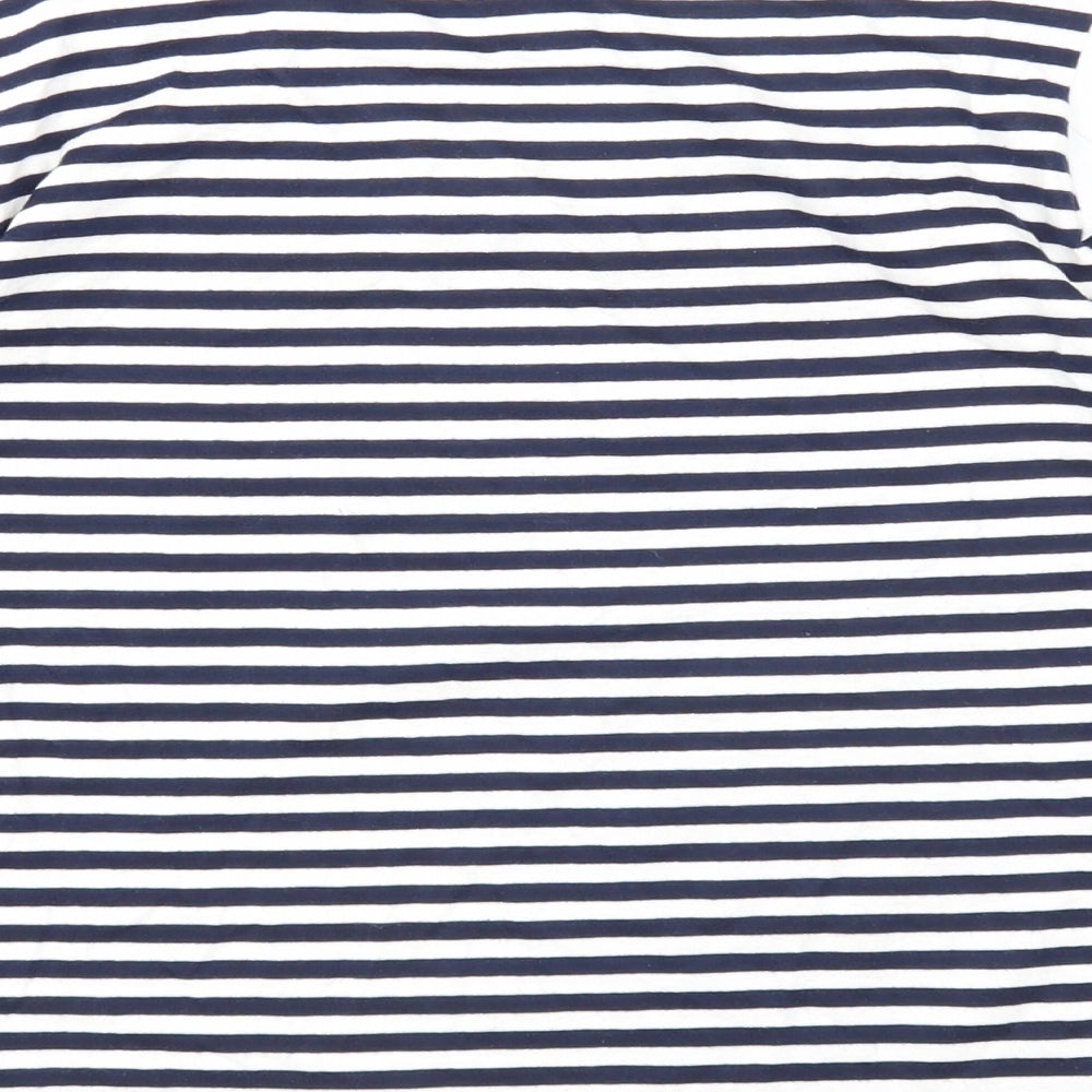 First Avenue Womens Blue Striped Cotton Basic T-Shirt Size S Round Neck