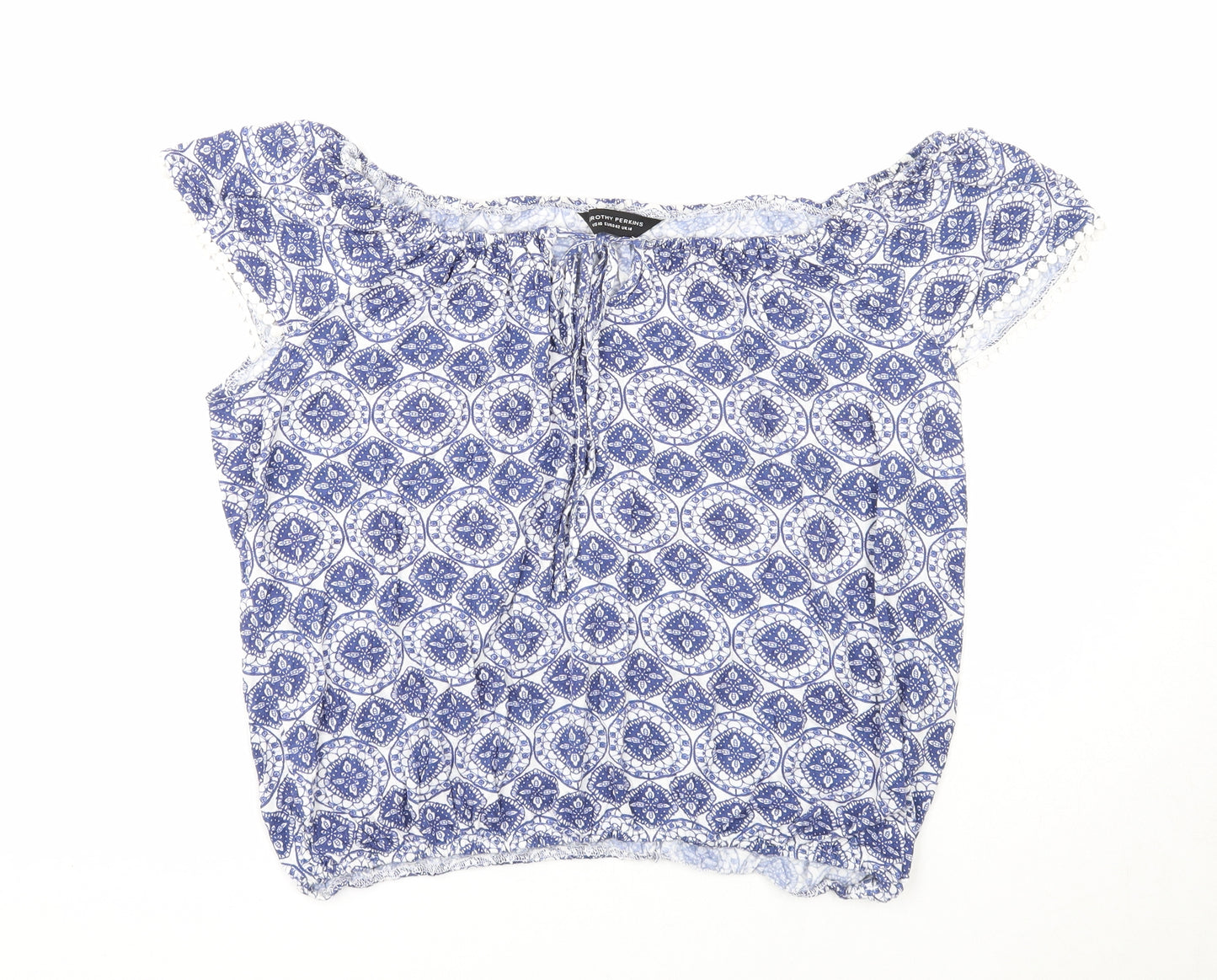 Dorothy Perkins Womens Blue Geometric Viscose Basic Blouse Size 14 Off the Shoulder