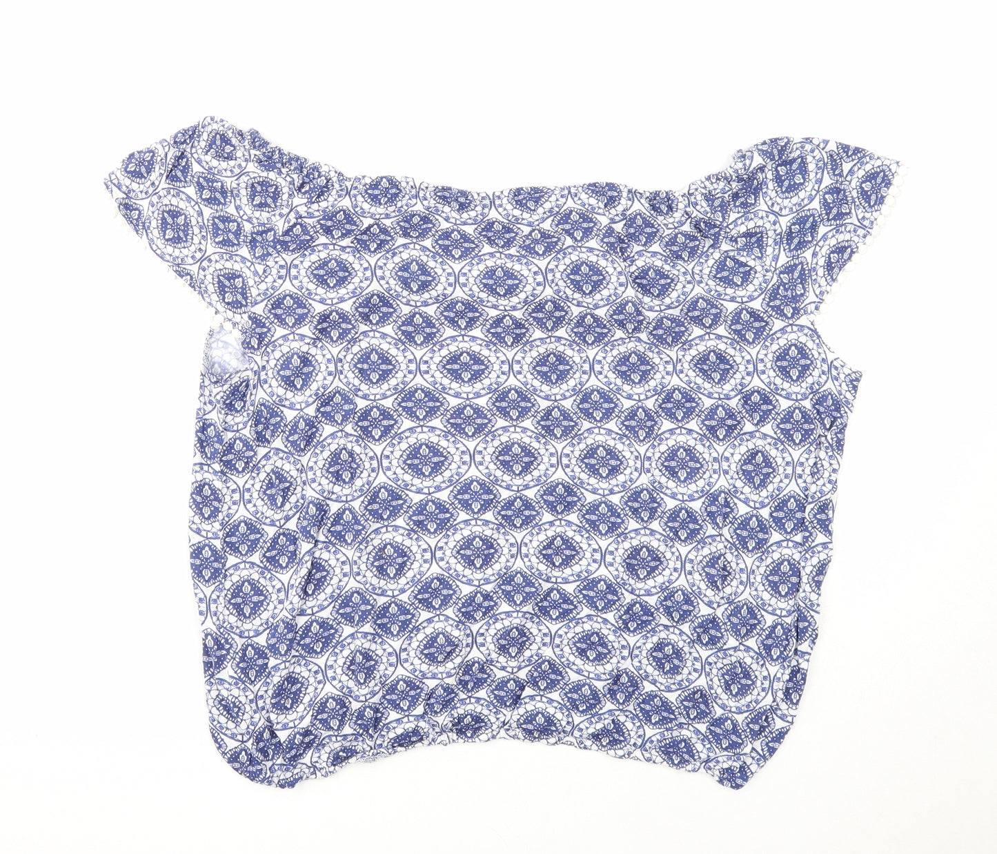 Dorothy Perkins Womens Blue Geometric Viscose Basic Blouse Size 14 Off the Shoulder