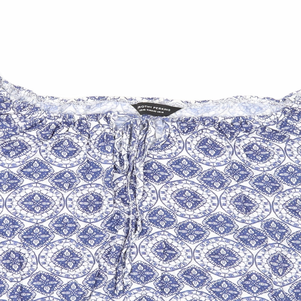 Dorothy Perkins Womens Blue Geometric Viscose Basic Blouse Size 14 Off the Shoulder