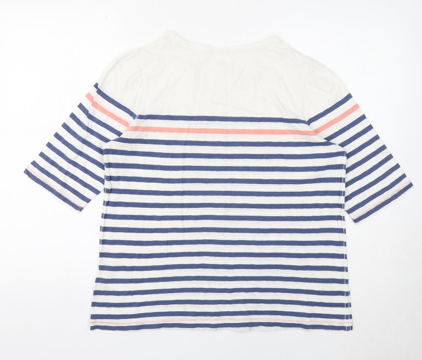 White Stuff Womens White Striped Cotton Basic T-Shirt Size 14 Round Neck