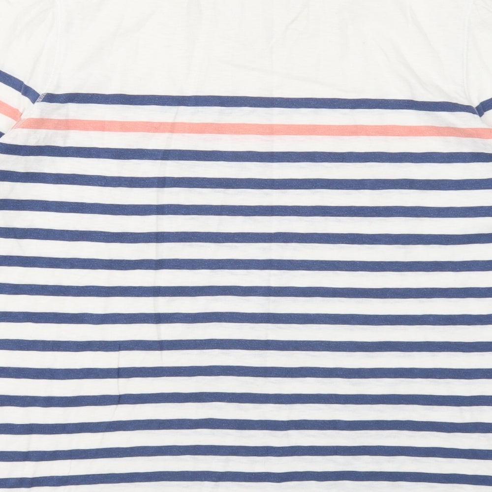 White Stuff Womens White Striped Cotton Basic T-Shirt Size 14 Round Neck