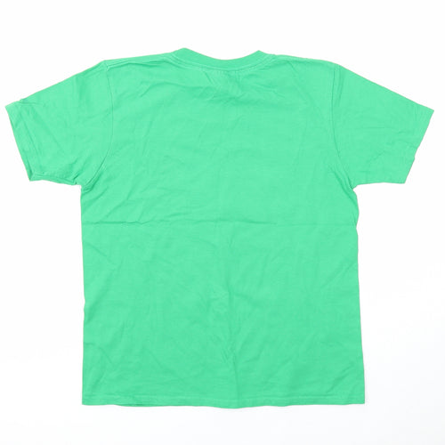 Gildan Boys Green Cotton Basic T-Shirt Size L Round Neck Pullover - Panda Dab